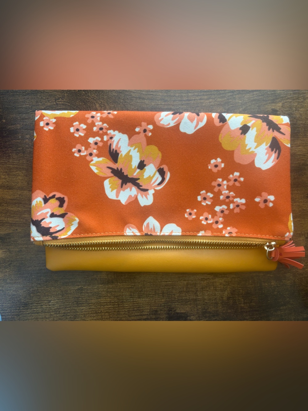 Rachel Pally Floral Foldover Clutch Orange & Gold